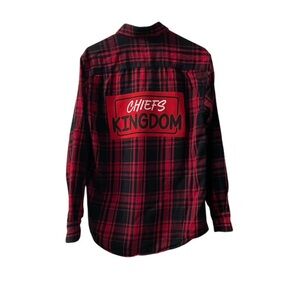Unique Kansas City Chiefs Red and Black Plaid Flannel Button Front Shirt S ooak